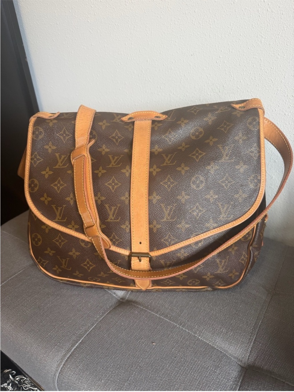 Louis Vuitton Monogram Messenger Bag in Brown with Tan Trim V Samour30